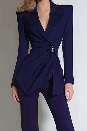Dark Purple Notched Lapel Ruched 2-Piece Women Suits